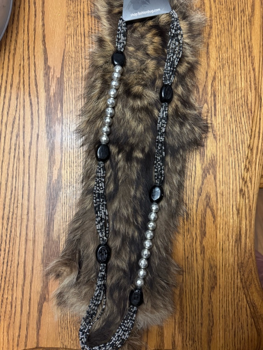 Fashion Bug Black and Silver Beaded Multi-Strand Necklace